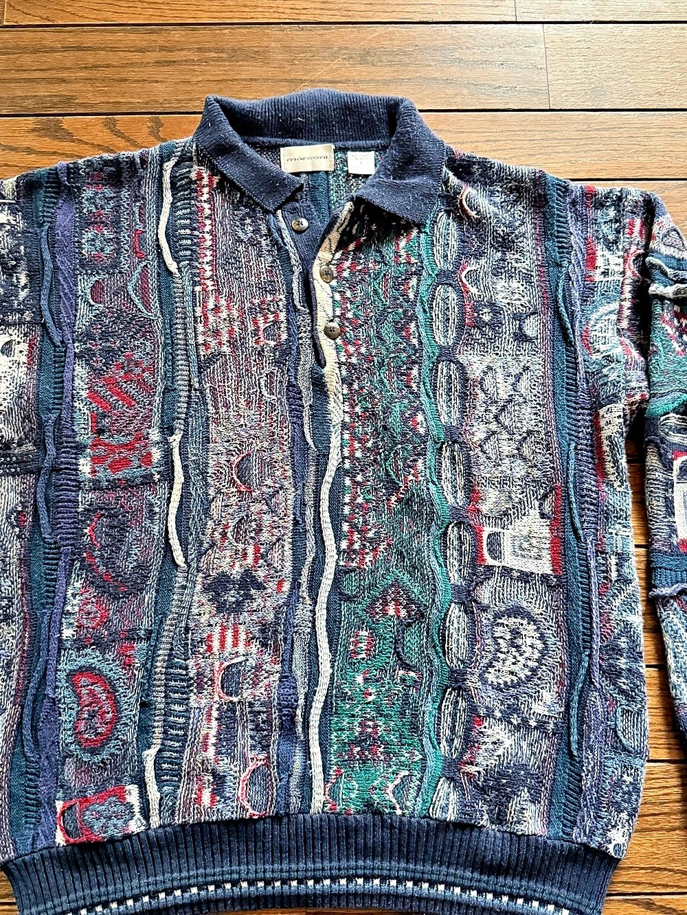 marconi Men's Geometric Polo Sweater Blue & Green Size Large